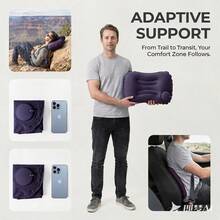 1pc Inflatable Pillow, Foldable And Portable, Press-To-Inflate, Soft Fleece Material, Suitable For Travel, Airplane, Car, Home, Office Nap, Camping And More. Lightweight And Foldable, Travel Essential. - Navy Blue - View 4