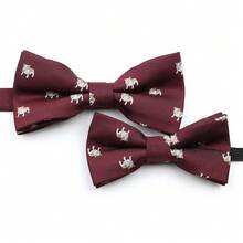 Parent-Child Jacquard Polyester Tie Set With Animal And Insect Patterns, Including Shiba Inu, Adjustable For Everyday Wear. - Khaki - View 1