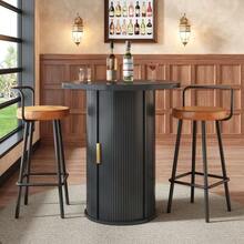 Bar Table Set With 2 Bar Stools, Round Standing Table With Storage Space & 2 Ergonomic Bar Stools, MDF Wood Look, For Bar & Living Room - 黑色 - 查看 12