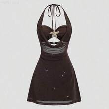 Yunuo Menswear  Vestido elegante y ajustado de estilo vintage para mujer, cómodo y versátil, adecuado para salidas de primavera - Marrón - Ver 4