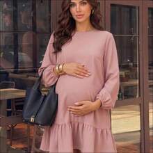 MaterniWear Vestido holgado de manga larga caqui informal para mujer, vestido corto para otoño/invierno, para oficina/trabajo/graduación/maestras, vestido de maternidad - Rosa - Ver 1