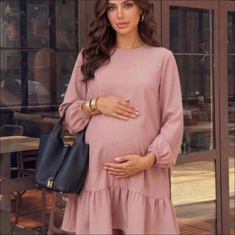 MaterniWear Vestido holgado de manga larga caqui informal para mujer, vestido corto para otoño/invierno, para oficina/trabajo/graduación/maestras, vestido de maternidad - Rosa - Ver 1