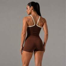 Women's Fitness Jumpsuit, Sporty, Polyamide, Zero Transparency, Sizes S, M, L, XL, Gym, Running, Crossfit, Yoga, Swimming, Casual Fashion - 鏽棕色 - 查看 4