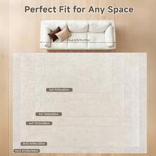 Washable Area Rugs For Living Room Modern Beige Solid Color Soft Fluffy Rugs For Bedroom Non Slip Boho Accent Indoor Mat Floor Carpet Cover For Kids Room Dining Room Kitchen Office, 5x7, 6x9, 8x10, 9x12, 2x3, 3x5, 4x6 - 米色風扇 - 查看 2