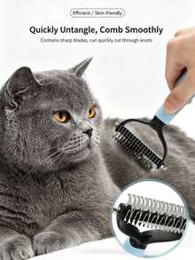 1 Pack 2-In-1 Double Sided Pet Dematting Comb, Premium Stainless Steel Teeth Deshedding Grooming Brush, Effectively Removes Loose Fur Mats Tangles, Gentle For Dogs & Cats Long Short Hair, Non-Slip Ergonomic Handle - Multicolor - View 2