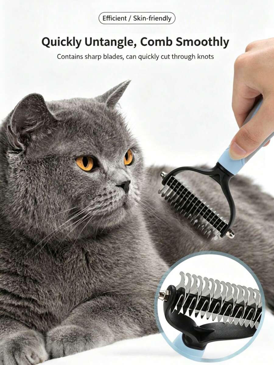 1 Pack 2-In-1 Double Sided Pet Dematting Comb, Premium Stainless Steel Teeth Deshedding Grooming Brush, Effectively Removes Loose Fur Mats Tangles, Gentle For Dogs & Cats Long Short Hair, Non-Slip Ergonomic Handle