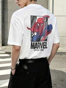 Marvel Marvel Comics Spider Man Marvel Logo Print Graphic T Shirt 100 Percent Cotton Mens Clothing Men Shirt Men Summer Clothes Marvel Series Men's Gifts Streetwear Men - 白色 - 查看 5