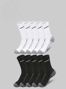 1/5/10 Pairs Simple Letter Print Unisex Mid-Calf Socks, Comfortable And Breathable, Suitable For Daily Wear And Autumn Wear. - Multicolor - View 12