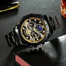 2pcs Fashionable And Versatile Men's Quartz Watch, Round Dial, Alloy Steel Strip, Paired With Crown Bead Bracelet Set, The Best Gift For Men, Suitable For Holiday Gifts And Daily Wear - Multicolor - View 2