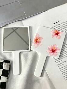 1pc Summer Floral Print Square Makeup Mirror, Travel Portable Handheld Mirror, Birthday Gift For Family And Female Friends - Multicolor - View 7