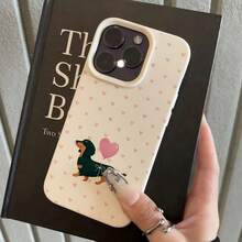 1 pieza Funda de teléfono de material TPU con patrón de corazón rosa y perro salchicha, compatible con iPhone 17 Pro Max/17/16 Pro Max/15/13/12/11, funda protectora suave anti-caídas de cobertura completa - Multicolor - Ver 2