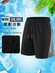 Men's Sports Casual Shorts, Minimalist Everyday Shorts, Contrast Side Trim And Decorative Drawstring Tips, Loose Silhouette Black - Black - View 2