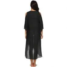 Hand-Crocheted Patchwork Off-Shoulder Asymmetrical Front-Short-Back-Long Beach Dress Vacation Robe - White - View 3