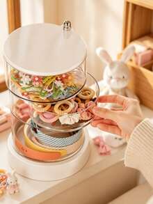 360° Rotating Baby Hair Accessories Organizer, Multi Layer Clear Storage Box For Hair Clips, Headbands, Nursery Room Desktop Display Container - Storage Rack - View 4
