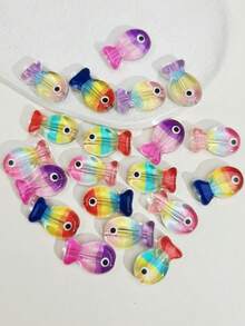 10pcs Cute Candy Color Transparent Fish Beads, Colorful Polka Dot Fish Beads, Colorful Striped Fish Beads, DIY Jewelry Making And Decoration Beads, Suitable For Earrings, Necklaces, Keychains, Bag Decorations - Fish - View 2