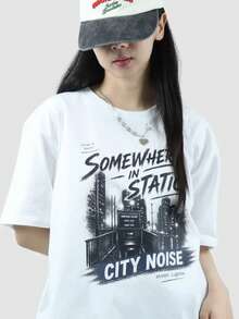 Short Sleeve T-Shirt For Women, Summer Fashion, Versatile, Loose Fitting, Round Neck Top - White - View 2
