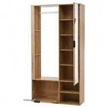 Wardrobe 100 X 33 X 190 Cm With Entryway, 6-In-1 Entryway Wardrobe, Including A Coat Rack, Hanging Rail, Mirror, And Shelf. Width: 100 Cm. Low Door. Wood Color. - Natural Color - View 6