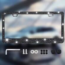 1/2 Pcs License Plate Frame - Durable Shiny License Plate Frame, Women's Style, Stainless Steel, No Obstruction Border, Inlaid With Multi-Faceted Cut Rhinestones, Shiny Rhinestone Diamond Car Accessories, With Shiny Crystal Screw Caps - Multicolor - View 11