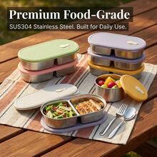 Portable 304 Stainless Steel Lunch Box With Lid, Divided Fruit Salad Food Storage Container, Leak Proof Bento Box, Dishwasher & Microwave Allowable, Suitable For Student Adult Use In School, Office, Outdoor Camping, Picnic,Travel, Back To School - Multicolor - View 10