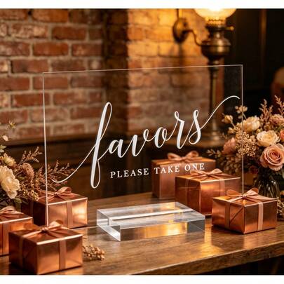 Wedding Acrylic Gift Logo With Glass Texture Transparent Gift Logo And Acrylic Stand, Curved Font Wedding Sign, Suitable For Reception And Party Events