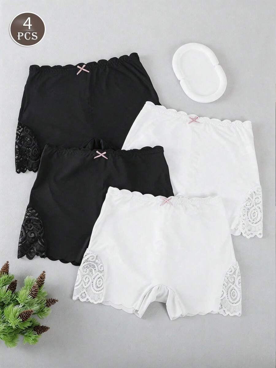 4件組女款高腰直筒褲,蕾絲拼接,性感舒適女款內搭褲,安全褲,適合日常穿著,底層穿搭 - 彩色 - 查看 1