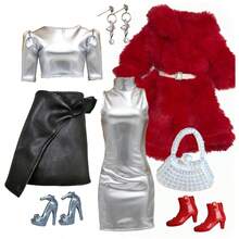 Ensemble de vêtements pour poupée 1/6, tenue pour poupée de 11,5 pouces convenant aux poupées BJD de 30 cm, poupée Babi, poupée super modèle, vêtements de poupée, veste, robe, pantalon, chapeaux, sacs, chaussures et accessoires de déguisement pour poupée - Argent - Voir 3