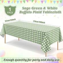 1/3pcs Light Green Plaid Tablecloth 54 X 108 Inches Disposable Rectangular Picnic Table Cover For Birthday Party, Christmas Theme Party Table Decor, Picnic Table Mat, Wedding Party Decoration - Multicolor - View 2
