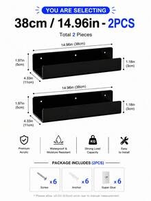 3 Sizes Black Acrylic Floating Shelves, No Drilling Required, Expandable Wall Display Space, Acrylic Storage Rack, Suitable For Living Room, Bathroom, Game Room And Dorm Wall Decor - Black - View 10