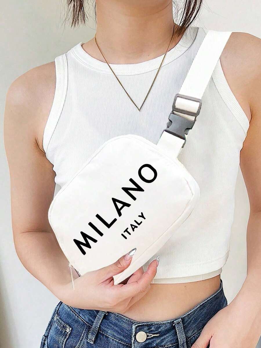 One Milan 義大利圖案迷你斜背包,可調節肩帶,義大利印花腰包,尼龍小腰包,運動健身防水收納包,多功能斜挎胸包,小腰包,適合運動、跑步、旅行、健行 - 彩色 - 查看 1