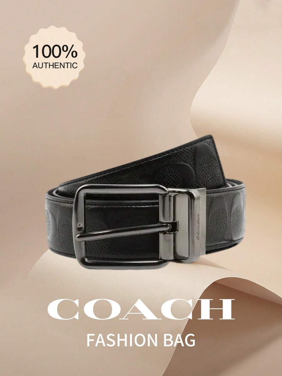 Coach HARNESS Men's Belt Reversible Classic Dress Belt Printed Leather Casual Belt Suitable For Trousers Jeans Suits,Fashion Gift For Men Boyfriend Husband Father Valentine's Day - 黑色1 - 查看 1