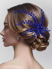 1pc Elegant Bridal Side Hair Comb With Rhinestones, Wedding Hair Accessory, Suitable For Wedding, Party, Prom, Holiday Gift - Blue - View 5