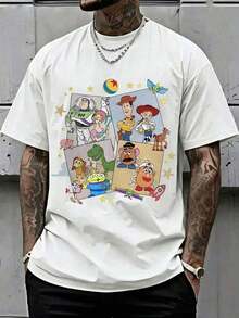 [Sous licence Disney] T-shirt unisexe 100 % coton, idéal pour les vacances en famille Disney. T-shirts à l'effigie des personnages de Toy Story. Convient aux hommes. T-shirt décontracté à manches courtes et col rond, 100 % coton, parfait pour l'été et indispensable en vacances. - Blanc - Voir 1
