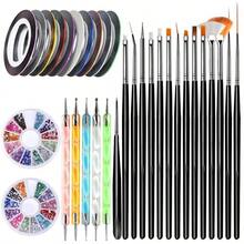 32Pcs Nail Art Kit - Includes 15PCS Nail Art Brushes, 5PCS Dotting Pens, 10PCS Striping Tapes And 2 Boxes Of Rhinestones, Complete Tools For Creating Liner, Gradient, And Rhinestone Nail Designs, Perfect For Home Manicure - Multicolor - View 7