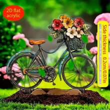 2D平面復古單車與花卉壓克力花園插樁，防水防刮，易於安裝地面插件，適用於庭院與露台 - D - 查看 9