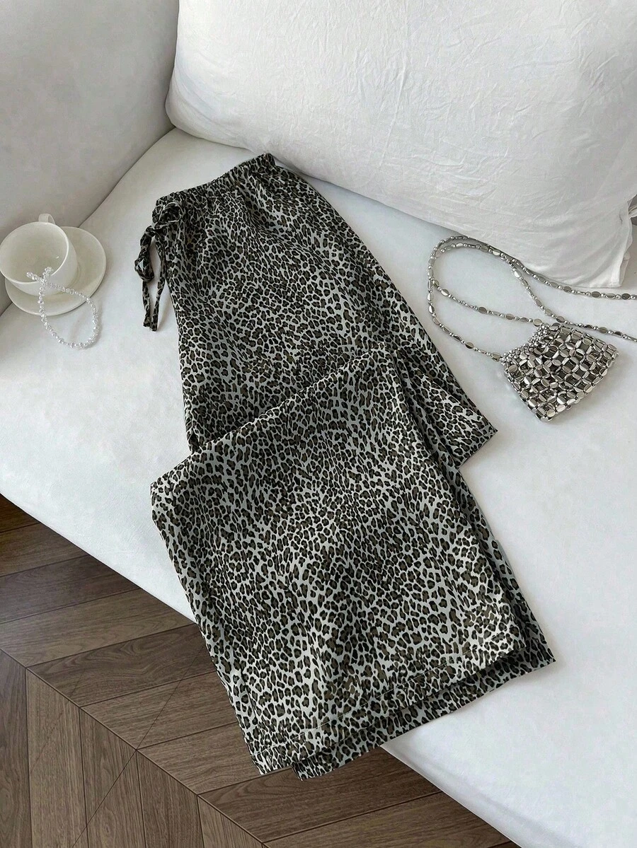Women's Summer Casual Pants With Jacquard Design, Elastic Waistband With Romantic Bow And Low Rise, Straight Leg, Suitable For Home, Daily Wear, Office, Dates, Travel, Beach, Office Work, Sun Yellow Color - 深灰色 - 查看 1