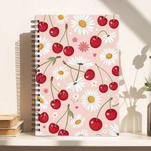 Cherry & Daisy Spiral Notebook - College Ruled Journal With High-Quality Paper, Vibrant Pink Cover Design, Portable For Note-Taking, Studying & Creative Writing - Perfect For Students & Professionals, Notebooks For School - E - View 4
