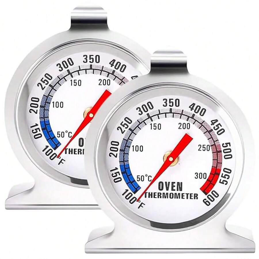 2pcs Accurate Stainless Steel Oven Thermometers, Suitable For Electric/Gas Ovens, Non-Contact, Instant Reading, Equipped With 2-Inch Large Dial (50-300°C/100-600°F) - Ensure Perfect Cooking Every Time