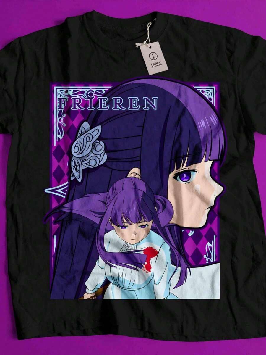 VintageMay Include  T-Shirt Featuring A Purple Anime Graphic.The Graphi (2)Summer Tops - Black - View 1