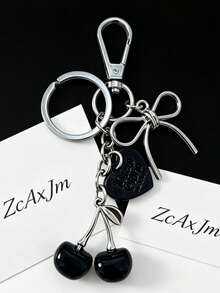 1pc Sparkling Acrylic Cherry Keychain, Fruit Creative Design, Bow Heart Decor Accessory For Bag, Suitable As Birthday Or Valentine's Day Gift For Friends, Girlfriend - Multicolor - View 4