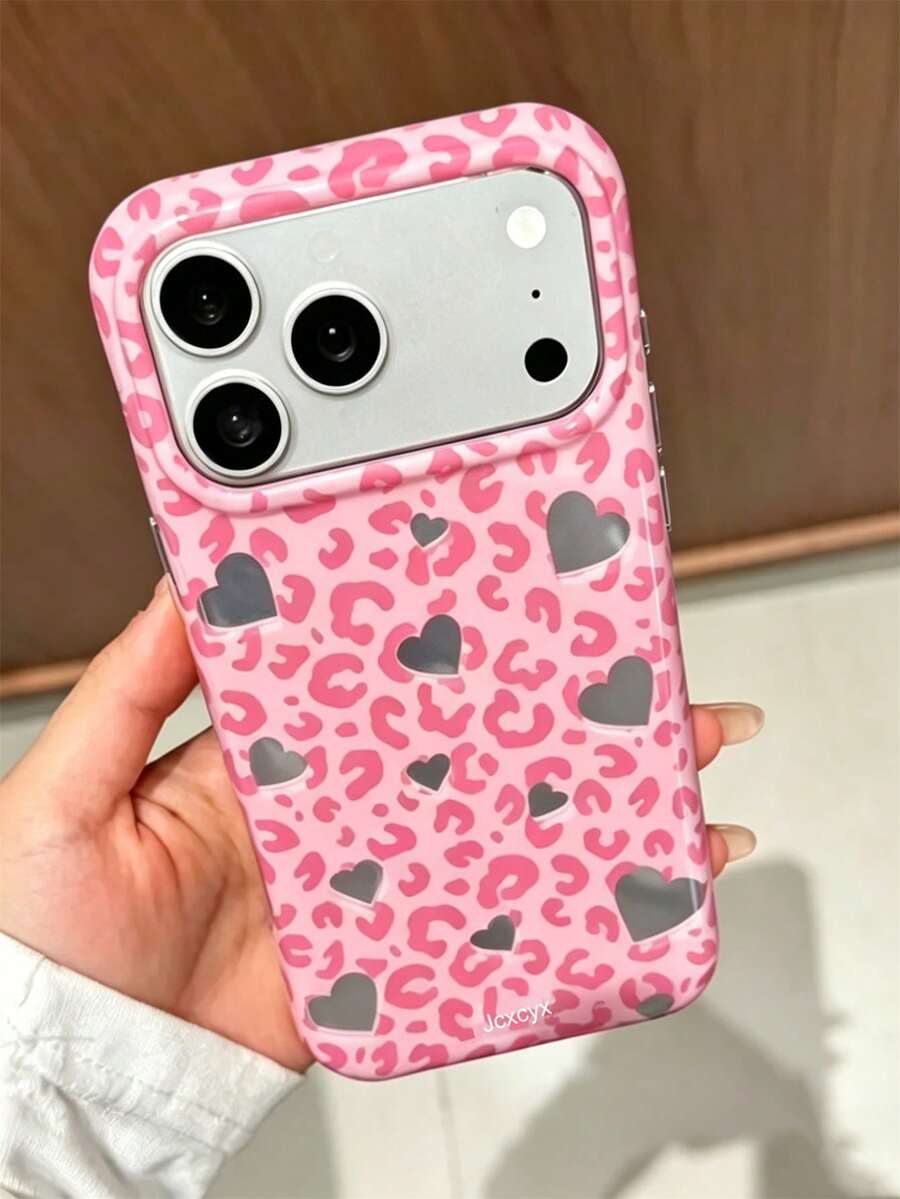 時尚可愛豹紋粉色人造皮革手機殼，適用於 iPhone 17 ProMax 17Pro 17 16 15 14 13 Pro Max，藝術感霧面防震保護背蓋
