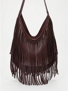 Women's Retro Suede Fringe Shoulder Bag, Crossbody Handbag With Tassel Decor - Burgundy - View 4