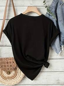 2026 Big Mama Stylized Portrait Men's Oversized T-Shirt - Black Casual T-Shirt With Blue Cylindrical Hair Wrap Design And Cursive Text, Perfect For Unique Fashion Statements, Wom - Back - View 2