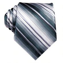 Army Green Gradient Striped Men Tie Pocket Square Cufflinks Tie Clip 4Pcs Set, Random Cufflink Pattern, Elegant Accessories For Wedding, Holiday & Party - Army Green - View 3
