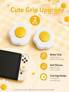 通用 Joy-Con 矽膠搖桿拇指套蓋，適用於 Switch/OLED/Lite，可愛煎蛋設計防滑拇指套，遊戲控制器按鈕保護套，採用高品質柔軟矽膠材質，完美包裹原裝搖桿，有效防止日常磨損、腐蝕與老化，節省昂貴的搖桿飄移維修費用，療癒外觀，增加手指摩擦力與控制精準度，讓玩家舒適使用，可愛 Switch 配件，精美桌面裝飾，可愛拇指搖桿套蓋，最佳禮物 - 彩色 - 查看 2