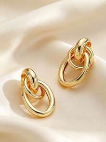 YUNCHUN 1 Pair Women's Gold Hoop Drop Earrings, Multi-Layer Oval Chain Dangle Earrings, Hypoallergenic Chunky Chain Earrings, Lightweight Versatile Style, Suitable For Daily Wear, Party, Gift - Gold - View 4