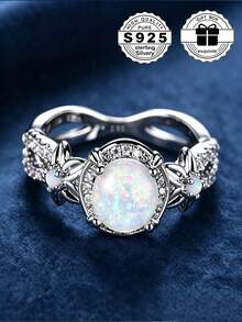 1 buah Cincin Perak Sterling S925 dengan Batu Permata Mirip Opal Berkilau, Desain Premium, Pilihan Hadiah untuk Pemakaian Sehari-hari Wanita, Dilengkapi dengan Kotak Hadiah - Perak - View 2