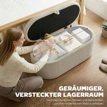 Aufbewahrungs-Ottomane, Cord-Polsterung Mit Gepolsterter Sitzfläche, Sitzbank Am Bettende, 105 X 51 X 49 Cm, Beige - Beige - View 3