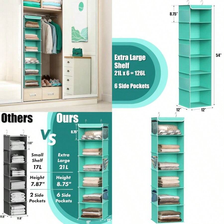 Simple Houseware - Organizador colgante de clóset con 6 estantes color - turquesa - Ver 1