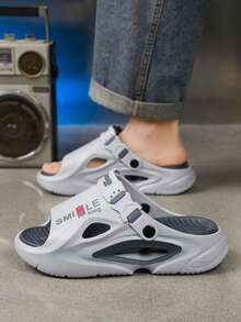 Men's Functional Style 2-In-1 Wearable Slippers, Soft Sole, Thick Bottom Height-Increasing Clog Shoes, Comfortable Versatile Design, Summer Essential, Anti-Slip, Breathable, Adjustable Strap, Slip-On Sandals, Suitable For Beach And Daily Wear, Hollow Out Breathable Soft Thick Bottom Clogs, Gray Functional Style Clogs, Unisex 2-In-1 Wearable Slippers, Men's Item - Grey - View 4