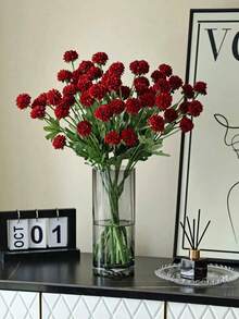 1 Bunch Artificial Carnation Bouquet, Single Chrysanthemum, Home Vase Decoration, Wedding Decoration, Outdoor Garden Decoration, Birthday Party Decoration, Photography Prop - Red - View 1